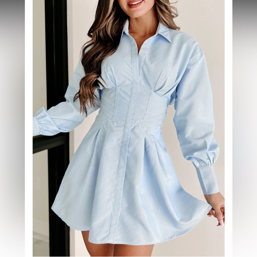 Bershka Light Blue Long Sleeve Dress